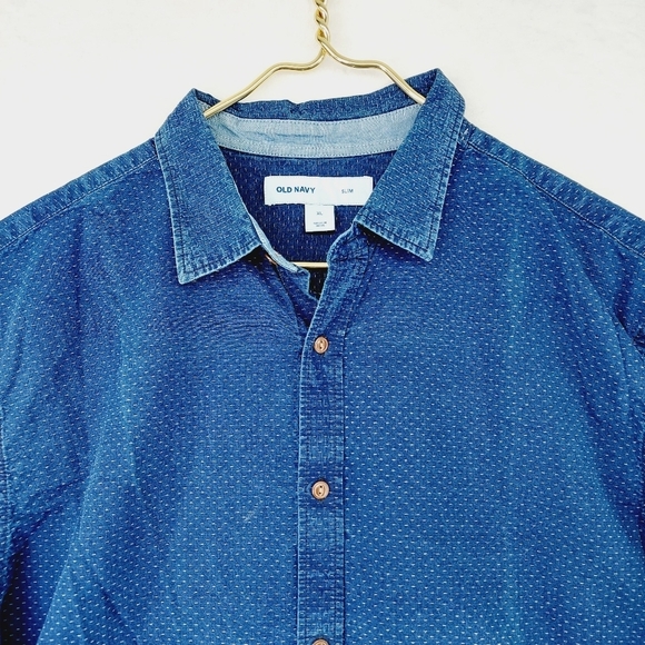 NEW Old Navy Men's Slim Short Sleeve Blue 100% Cotton Button Down Shirt P2396 - Picture 2 of 9